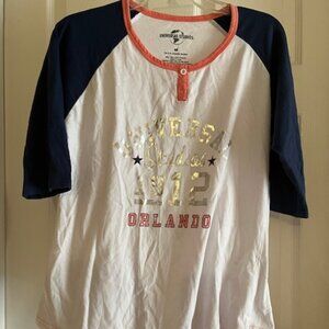 Universal Studios 1912 Orlando Casual Raglan-Style T-Shirt White Navy Med EUC